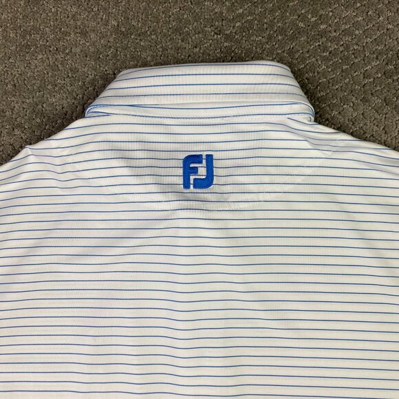 FootJoy Polo Golf Shirt Men's Large White Blue Stripe Striped Performance - Picture 5 of 10